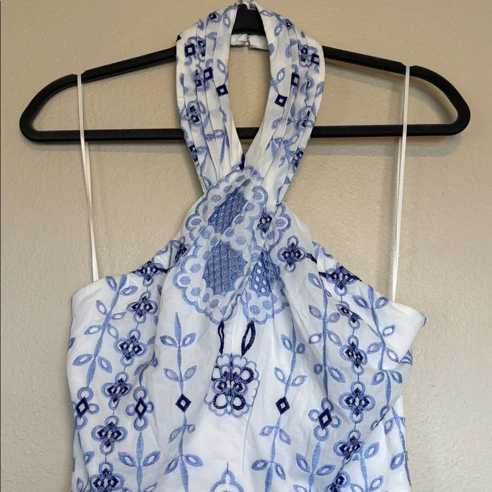 NEW Dress The Population Size Small Astoria Halter Embroidered Midi Dress White